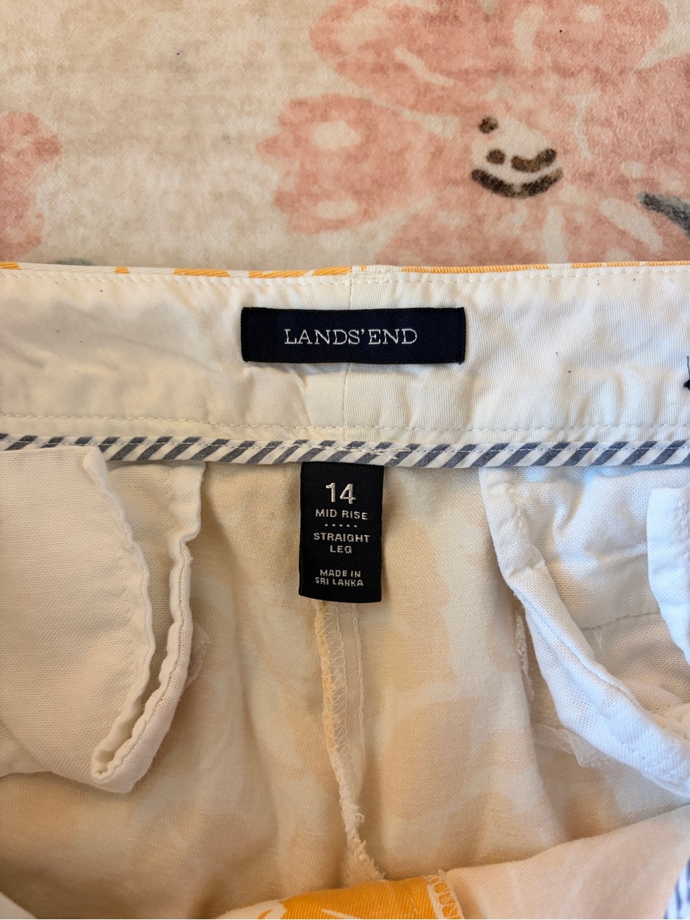 Lands' End White Straight-Leg Pants with Yellow Print - Picture 2 of 10